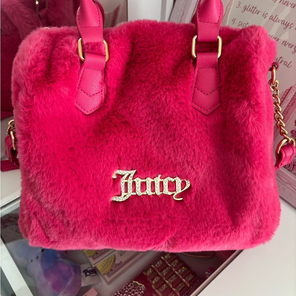 Juicy Couture Hot Pink Faux Fur Tote with Gold Logo